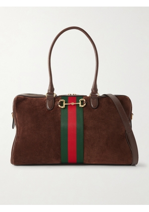 Gucci - Borsetta Embellished Leather And Webbing-trimmed Suede Shoulder Bag - Brown - One size
