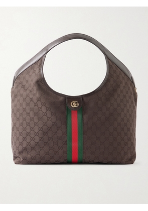Gucci - Giglio Leather-trimmed Canvas-jacquard Shoulder Bag - Brown - One size