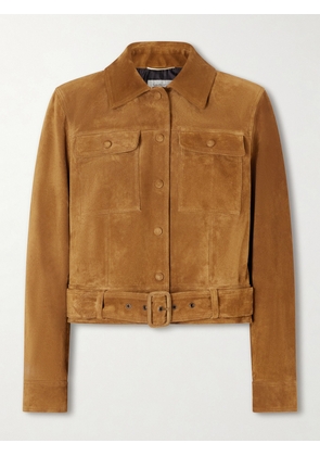 SAINT LAURENT - Cropped Belted Suede Jacket - Brown - FR 34,FR 36,FR 38,FR 40
