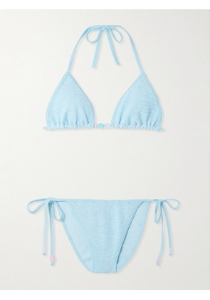 Hunza G - Gina Bead-embellished Original Crinkle™ Bikini - Blue - One size