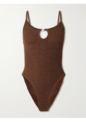 Hunza G - Mia Bead-embellished Cutout Original Crinkle™ Swimsuit - Brown - One size