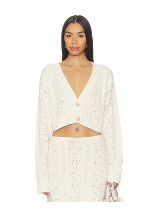 GUIZIO Noah Cable Crop Cardigan in White. Size M. Also in XS, S, L.