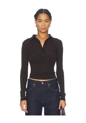 Citizens of Humanity Long Sleeve 60's Polo in Chocolate. Size S. Also in XS, M.