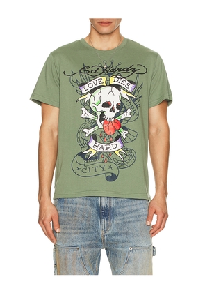 Ed Hardy Heart Skull Tee in Olive. Size M. Also in S, L, XL/1X.