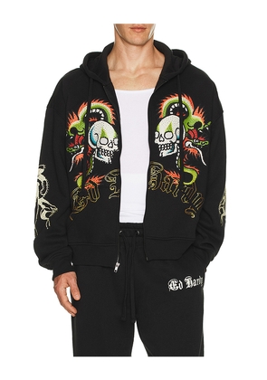 Ed Hardy Dragon Skulls Rhinestone Zip Hoodie in Black. Size M. Also in S.