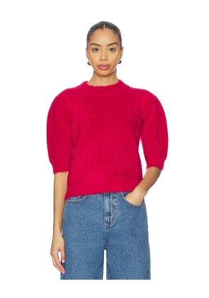 Bobi Mock Neck Puff Sleeve Sweater in Red. Size M. Also in XS, S, L, XL.