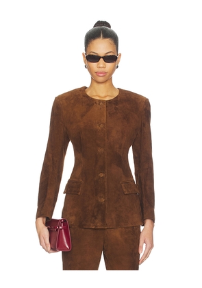 AEXAE Leather Suede Padded Contour Blazer in Suede Honey Brown in Brown. Size M. Also in XS, S.