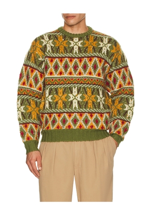 Beams Plus Crew Fair Isle Pattern 3g Sweater in Green. Size M. Also in L.
