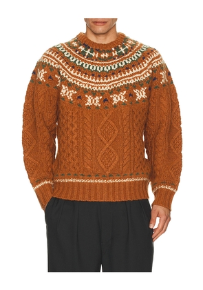 Beams Plus Crew Nordic Cable Sweater in Brown. Size M. Also in L.