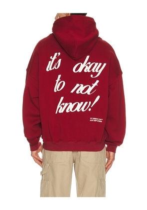 DRMERS CLUB It's Okay To Not Know Hoodie in Burgundy. Size M. Also in S, L.