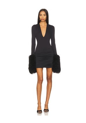 Aniye Records Nika Faux Fur V Dress in Black. Size S. Also in XS, M.