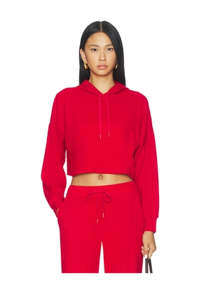 Beyond Yoga Breathe Easy Ribbed Cropped Hoodie in Red. Size M. Also in S, XS, L, XL.