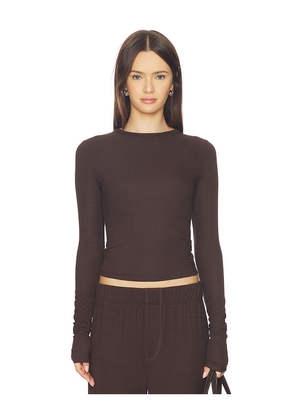 Eterne Long Sleeve Fitted Top in Chocolate. Size M. Also in XS, S, L, XL.