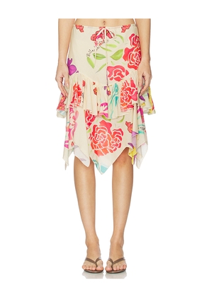 Donde Esteban Flores Voile Skirt in Cream,Pink. Size M. Also in XS, S, L.