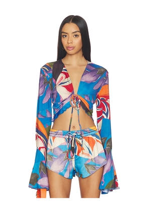 Donde Esteban Palenque Flores Jersey Blouse in Blue,Red. Size M. Also in S, L.