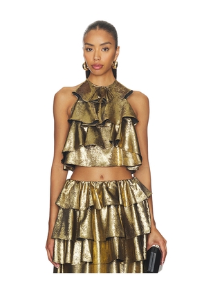 AKNVAS Bodil Ruffle Top in Metallic Gold. Size M. Also in XS, S, L.