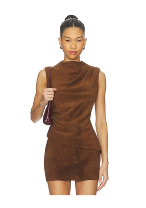 AEXAE x REVOLVE Leather Suede Ruched Top in Brown. Size M. Also in L, XL.