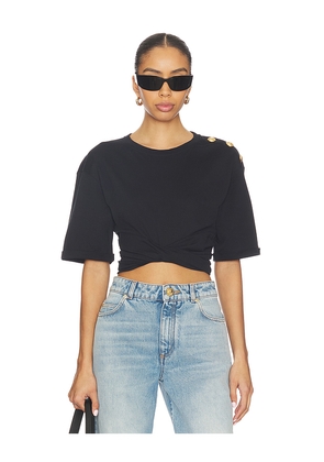 BALMAIN Cropped Knitted T-shirt in Black. Size M. Also in S, L.