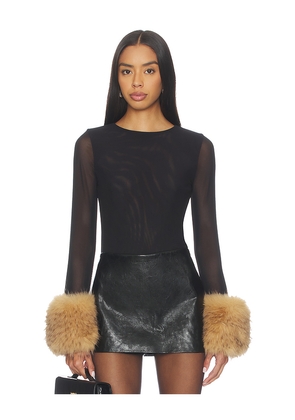 Alice + Olivia Delaina Crop Top With Removeable Faux Fur Cuff in Black. Size S. Also in L, XS.
