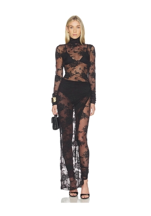 The Andamane Tessa Lace Turtleneck Openback Jumpsuit in Black. Size 40/S. Also in 38/XS.