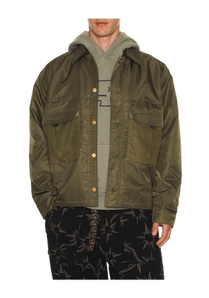 Brain Dead Cropped Chore Jacket in Army. Size S. Also in M, XL/1X.