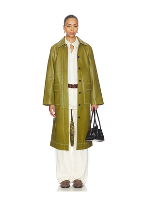 ALIGNE Mountain Leather Coat in Olive. Size L. Also in S, XS.