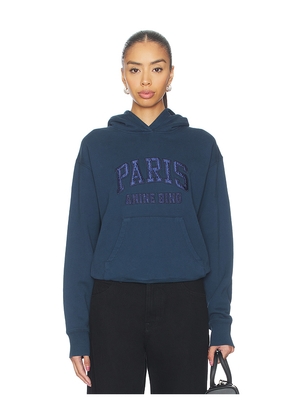 ANINE BING Debbie Shrunken Hoodie Paris in Navy. Size M. Also in XS, S, L, XL.