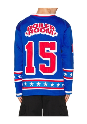 Boiler Room Hockey Jersey in Blue. Size M. Also in S, L, XL/1X.