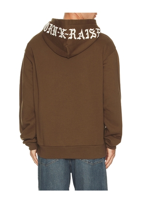 Born x Raised Embroidered Hoodie in Brown. Size M. Also in S, L, XL/1X.