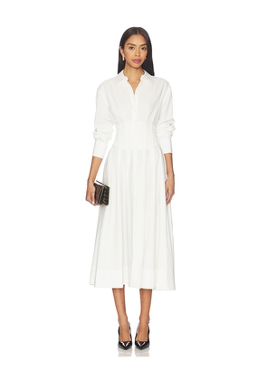 Alice + Olivia Edie Corset Button Down Midi Dress in White. Size 12. Also in 4, 8.