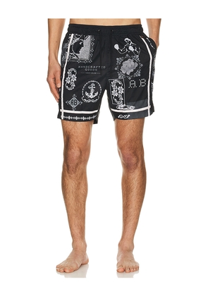 Agua Bendita Fredie Swim Trunks in Black. Size 32. Also in 30, 34, 36, 38.