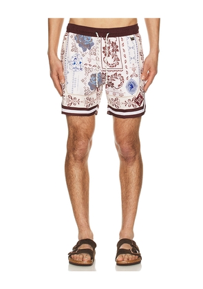 Agua Bendita Dan Swim Trunks in Burgundy, Blue, & White in White,Brown. Size 36. Also in 38.