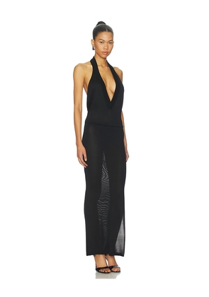 THE ATTICO Deep V Midi Dress in Black. Size 38. Also in 42, 44.