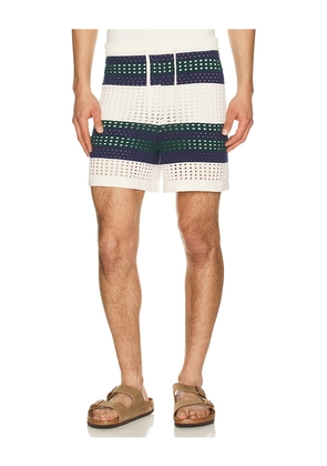 Agua Bendita Maury Shorts in White,Navy. Size 30. Also in 32, 34, 36.
