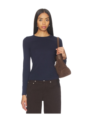 Enza Costa Supima Classic Long Sleeve Tee in Navy. Size M. Also in L, S, XL, XS.