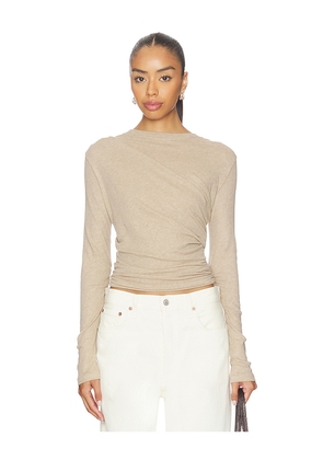 Enza Costa Jersey Long Sleeve Crew Top in Beige. Size S. Also in L, M, XS.