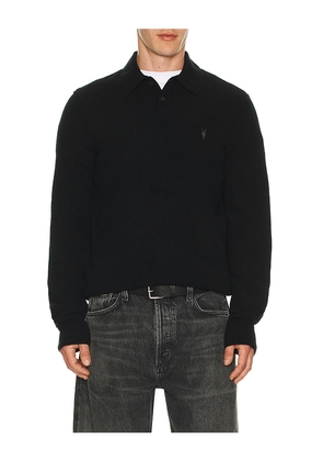 ALLSAINTS Statten Long Sleeve Polo in Black. Size L. Also in S, XL/1X.