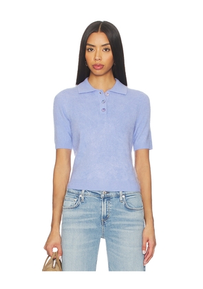 Autumn Cashmere Solid Cropped Short Sleeve Polo in Baby Blue. Size M. Also in XS, S.