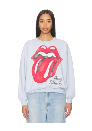 DAYDREAMER Rolling Stones Big Tongue 89 Oversized Crew Sweatshirt in Baby Blue. Size M. Also in L, S, XL, XS.