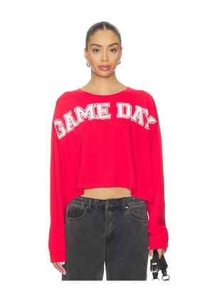 DAYDREAMER Game Day Meet & Greet Long Sleeve Top in Red. Size M. Also in L, S, XL, XS.