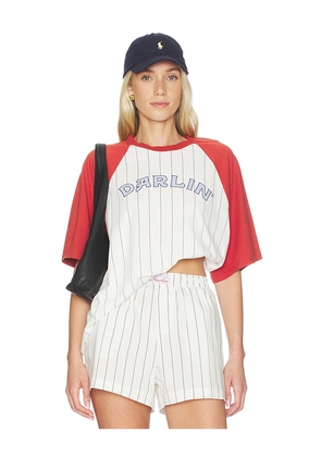 Darlin Old Skool Raglan Tee in White. Size M. Also in L, XL.