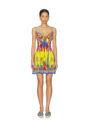 Camilla Short Dress With Tie Front in Yellow. Size XS. Also in XXS, M, L.