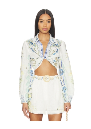 Camilla Cropped Wrap Shirt in Blue. Size M. Also in L.