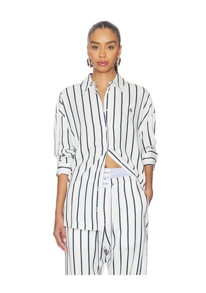 THE ATTICO Striped Button Down Shirt in White,Blue. Size 36. Also in 38, 40, 42, 44.