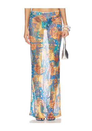 Donde Esteban El Beso Mesh Lace Skirt in Blue. Size L. Also in M, S, XS.