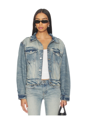 EB Denim Varsity Trucker Denim Jacket in Blue. Size M. Also in XS, S, L.