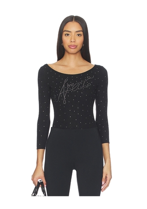 AREA Ballerina Logo Bodysuit in Black. Size M. Also in L, S, XS.
