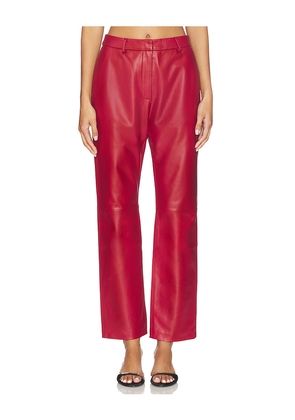 AEXAE Leather Straight Leg Pant in Red. Size XS. Also in S, XXS.