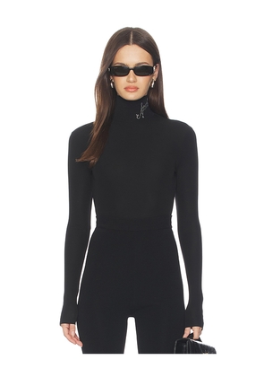 AREA Turtleneck Logo Bodysuit in Black. Size L. Also in XS, S, M.