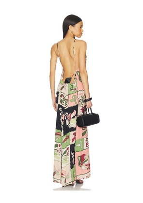 ADRIANA DEGREAS Inamorata Bare Back Maxi Dress in Green,Pink. Size S. Also in M, XS.